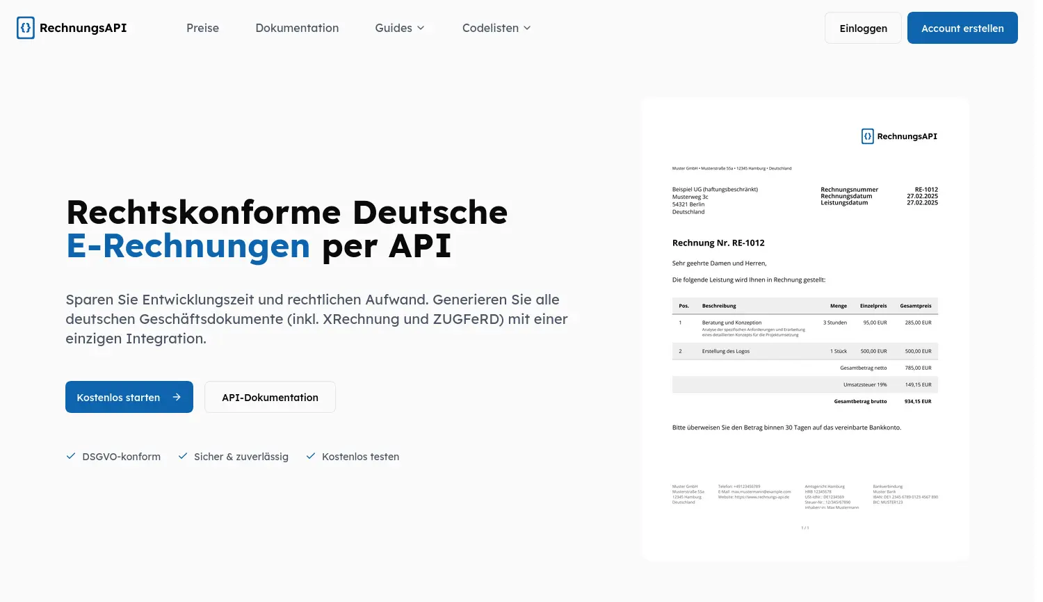 Website-Screenshot von RechnungsAPI