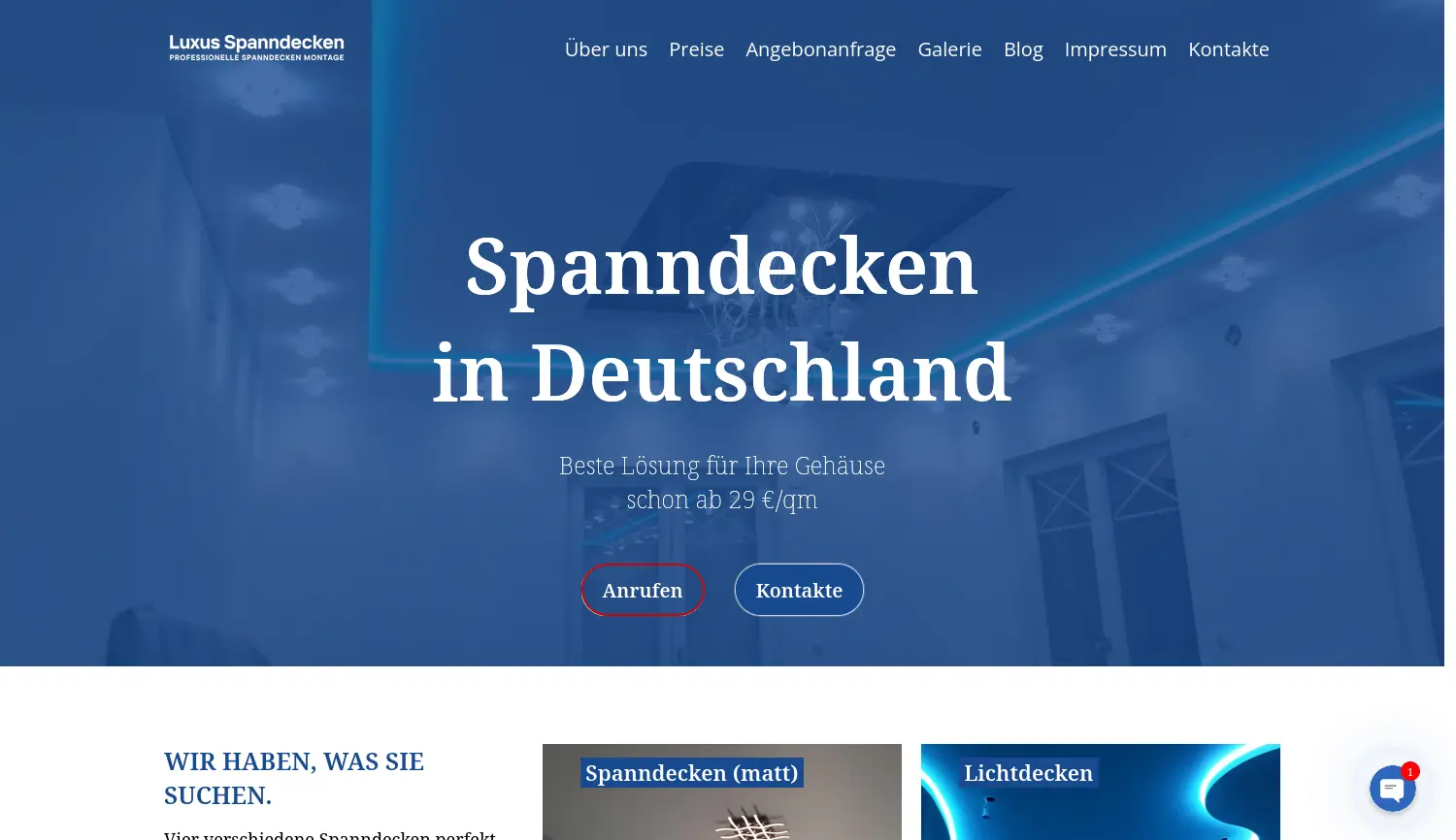 Website-Screenshot von Luxus Spanndecken Design