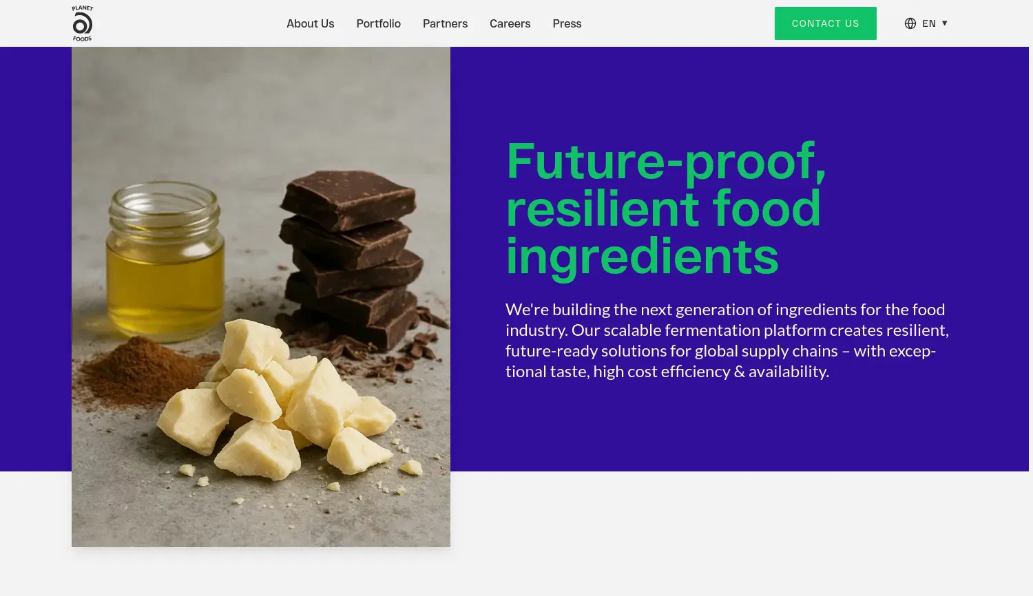 Website-Screenshot von Planet A Foods