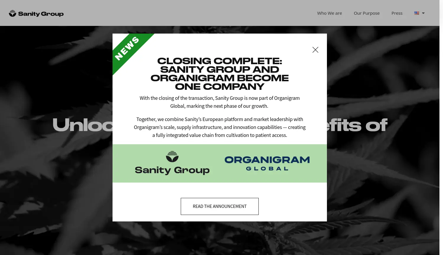 Website-Screenshot von Sanity Group