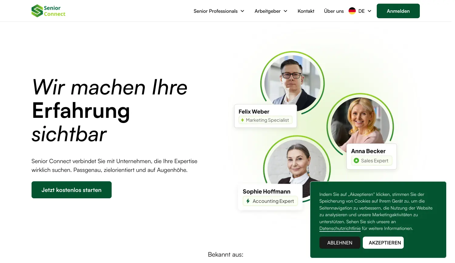 Website-Screenshot von Senior Connect