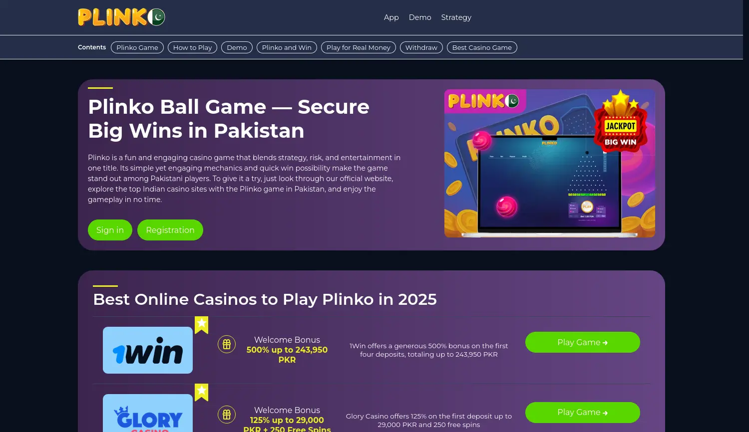 Website-Screenshot von Plinko Game Guide
