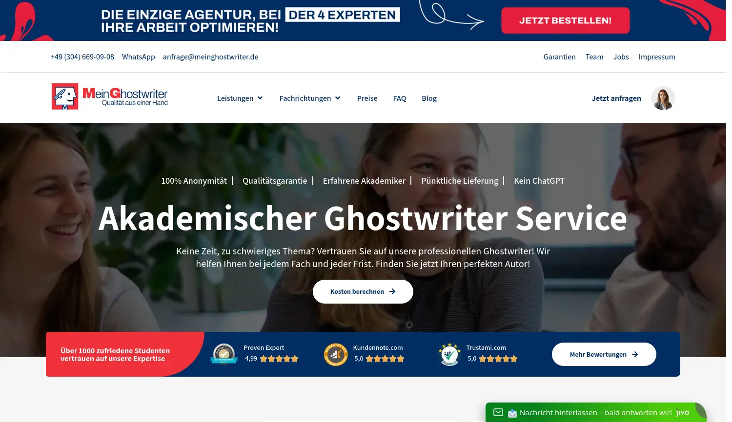 Website-Screenshot von MeinGhostwriter