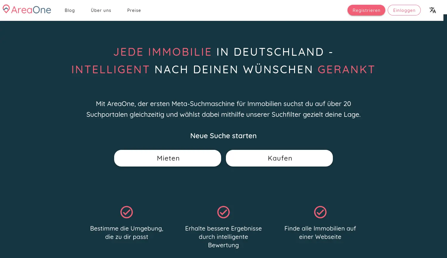 Website-Screenshot von AreaOne