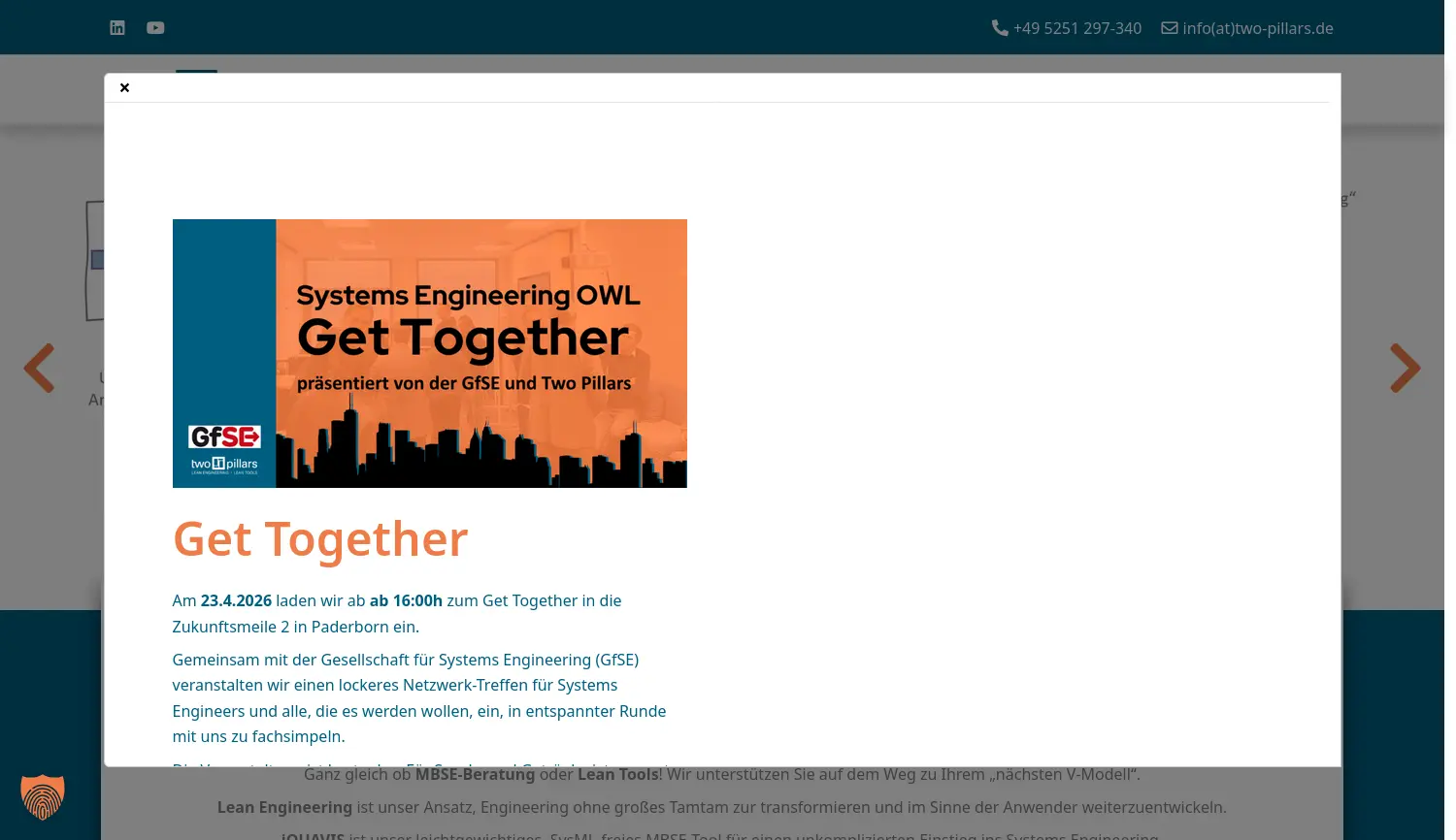 Website-Screenshot von Two Pillars