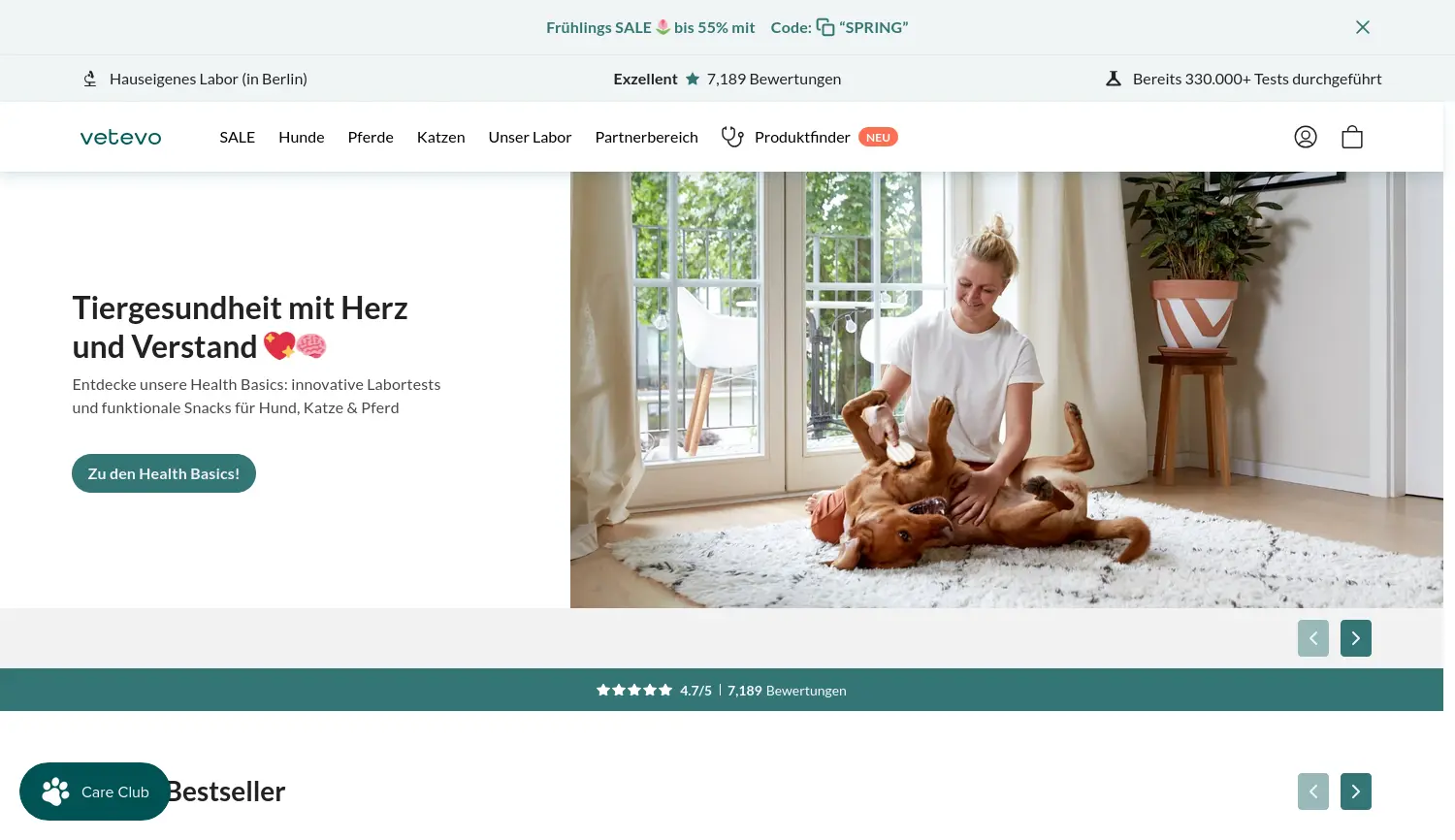 Website-Screenshot von vetevo
