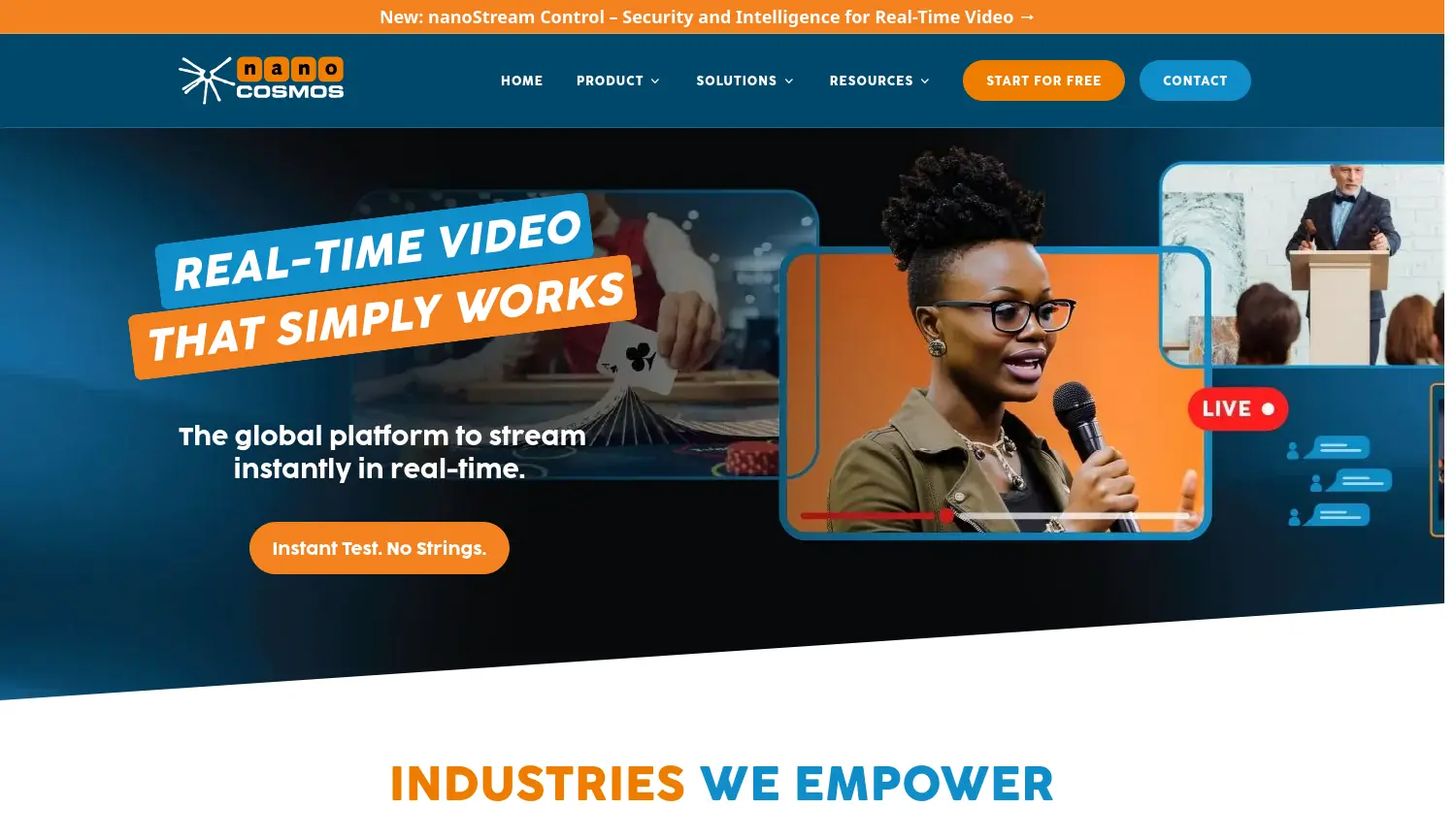 Website-Screenshot von nanocosmos