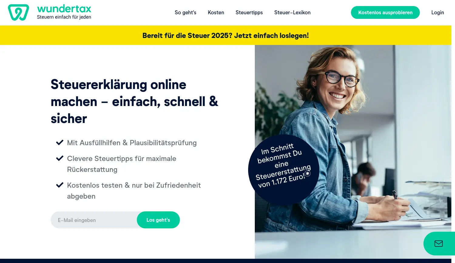 Website-Screenshot von Steuererklärung.de