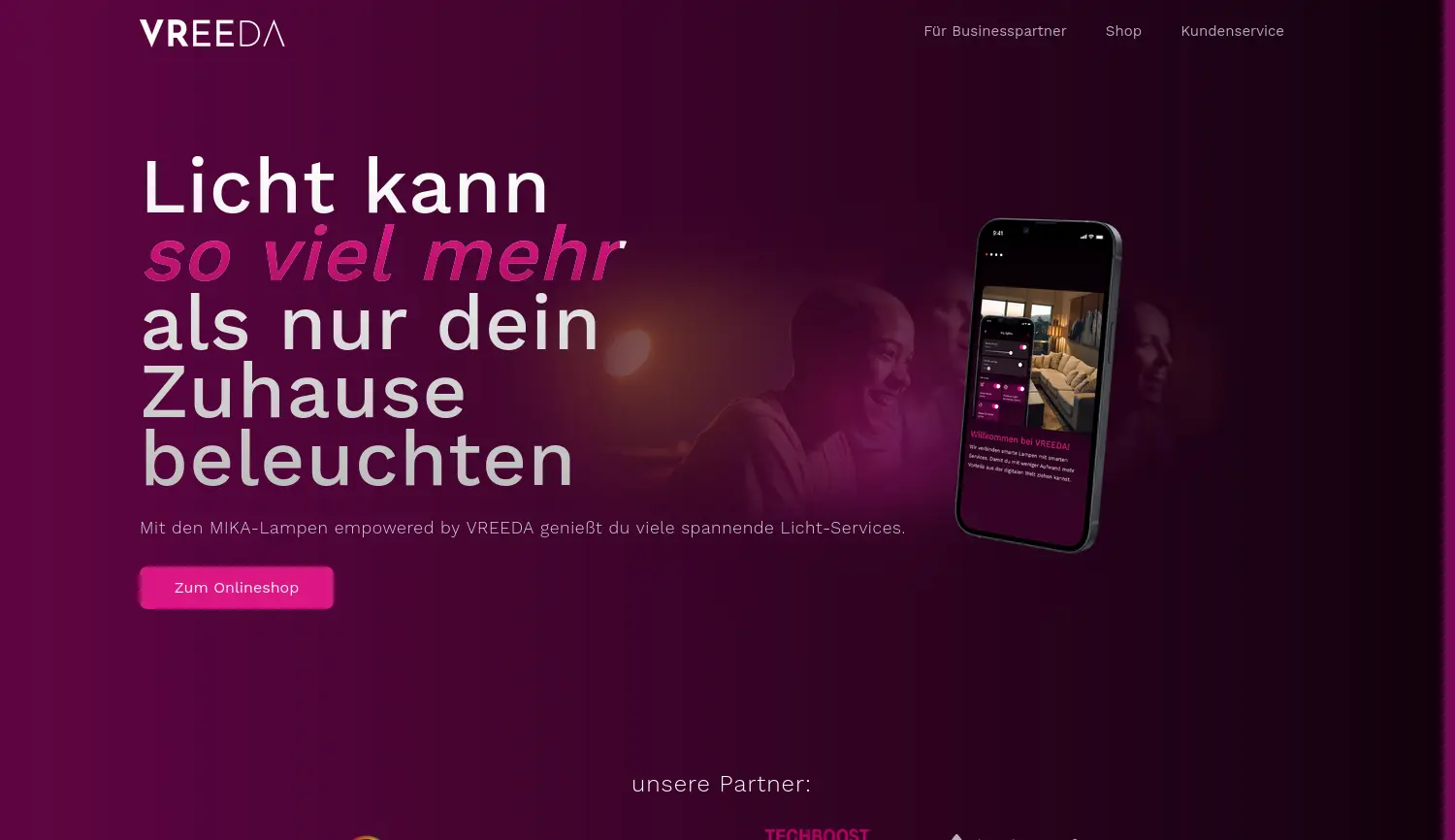 Website-Screenshot von VREEDA