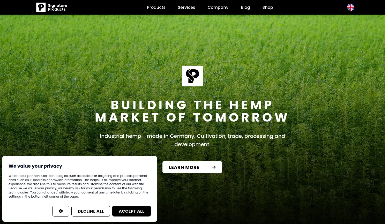 Website-Screenshot von Signature Products