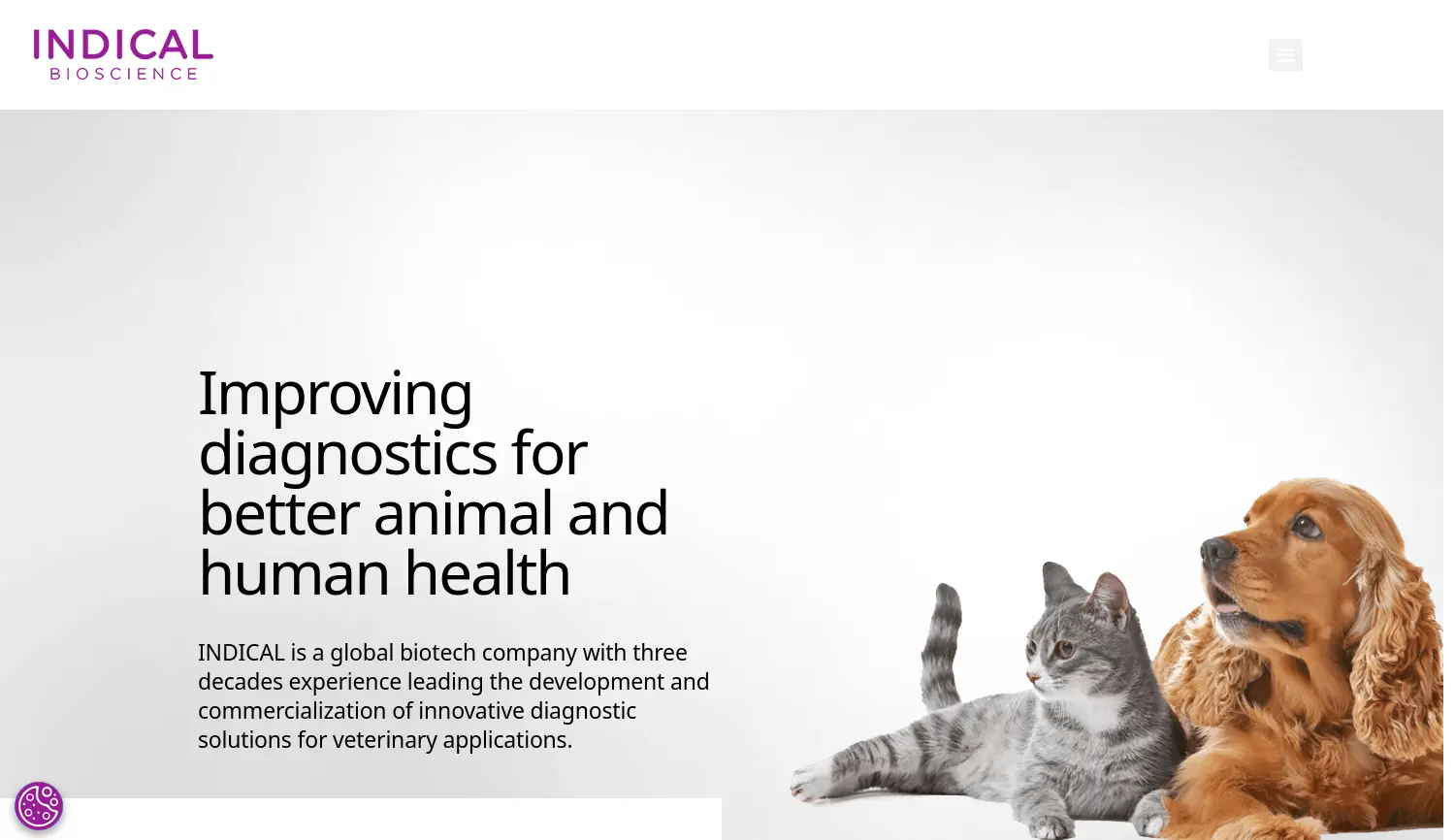 Website-Screenshot von INDICAL BIOSCIENCE