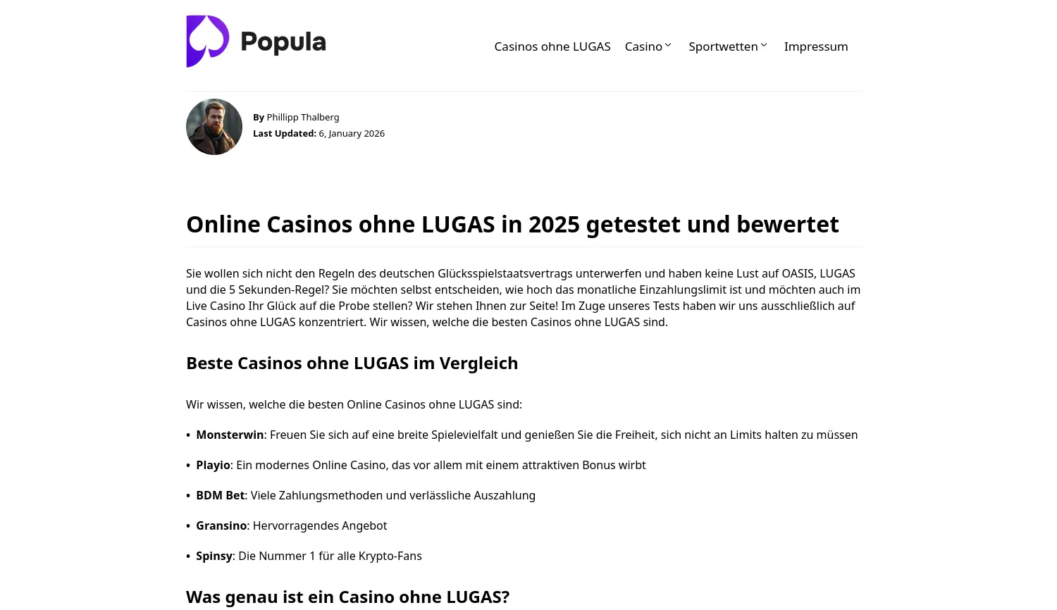 Website-Screenshot von popula