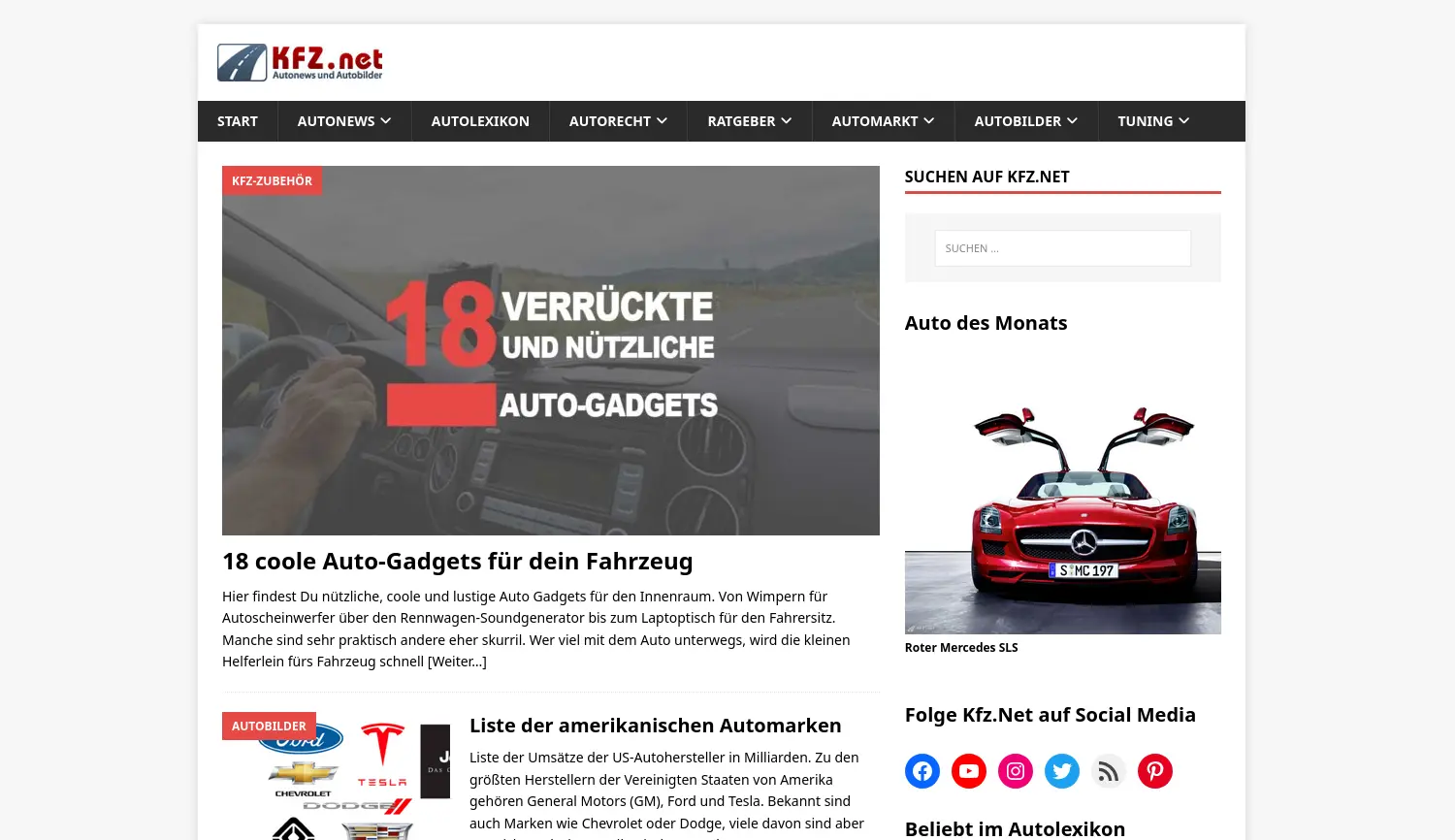 Website-Screenshot von Kfz.net