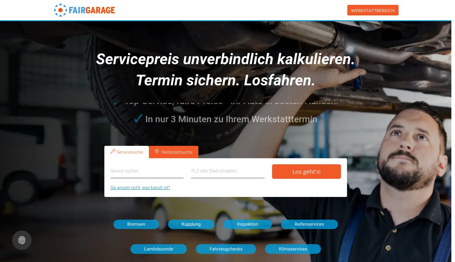 Website-Screenshot von FairGarage