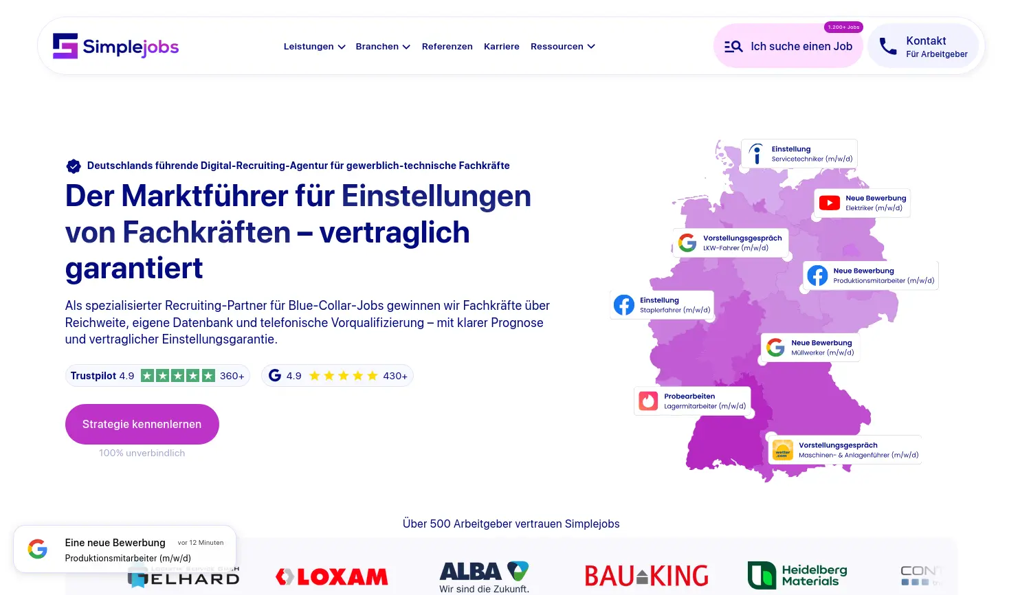 Website-Screenshot von Simplejobs