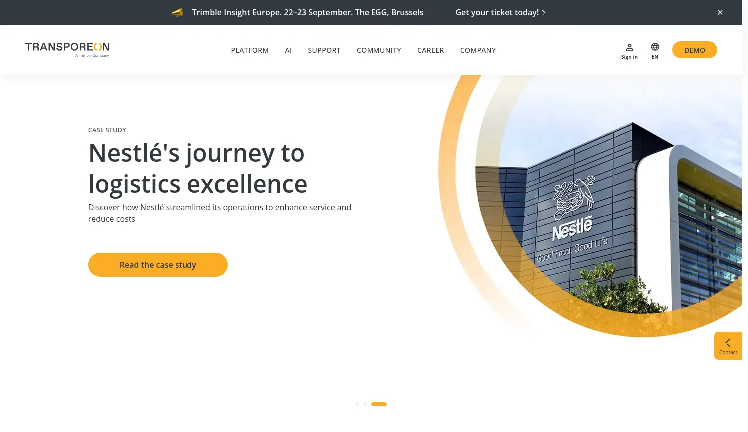 Website-Screenshot von Transporeon