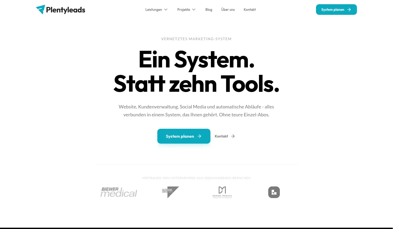Website-Screenshot von plentyLeads