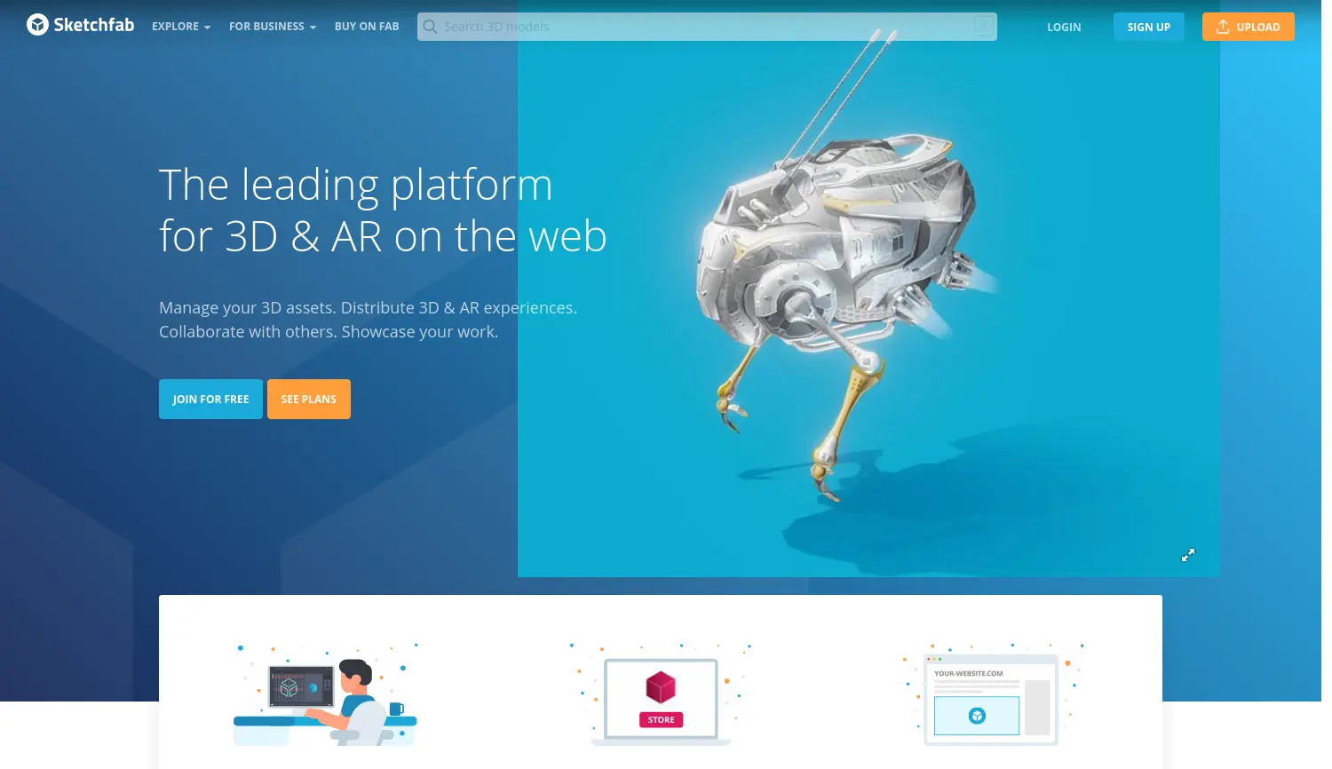 Website-Screenshot von Sketchfab