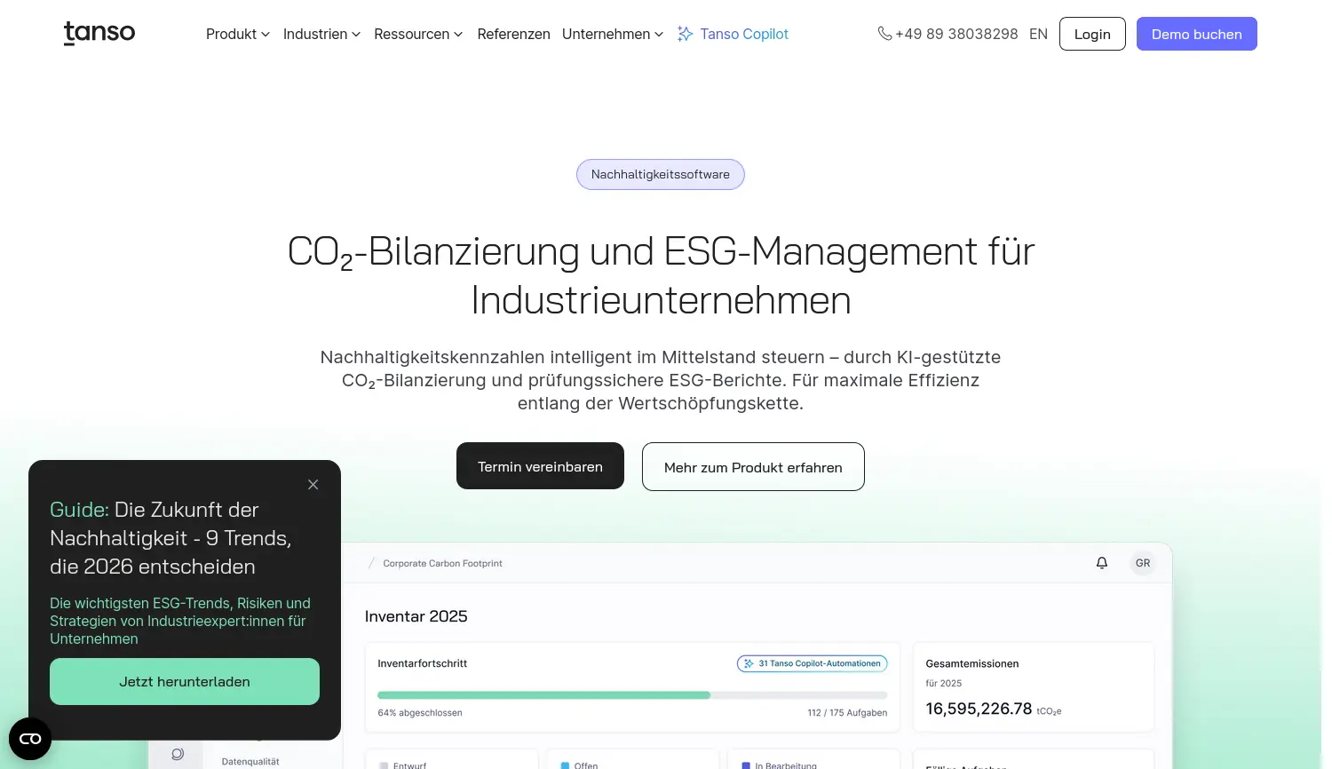 Website-Screenshot von Tanso