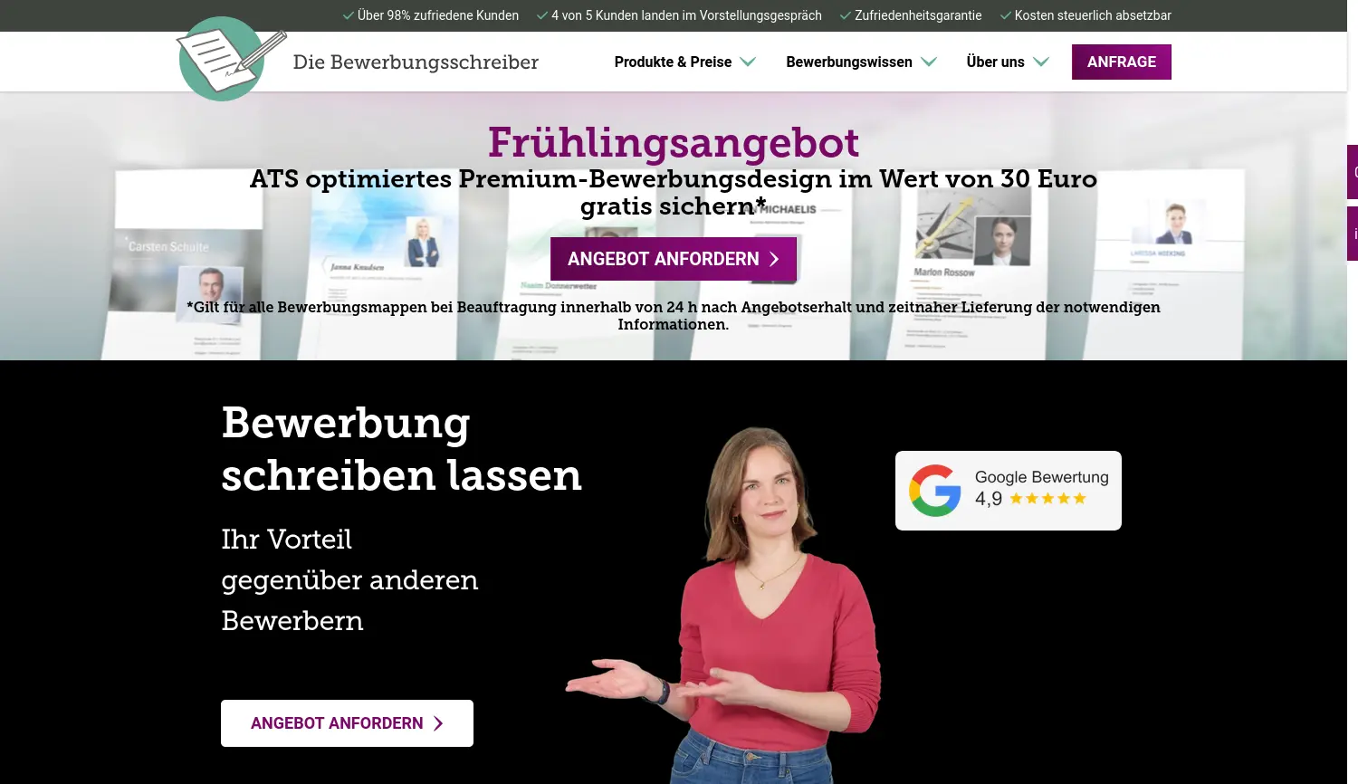 Website-Screenshot von Die Bewerbungsschreiber