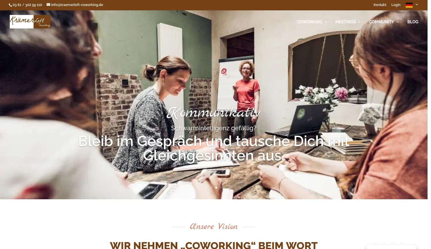 Website-Screenshot von KrämerLoft Coworking Erfurt