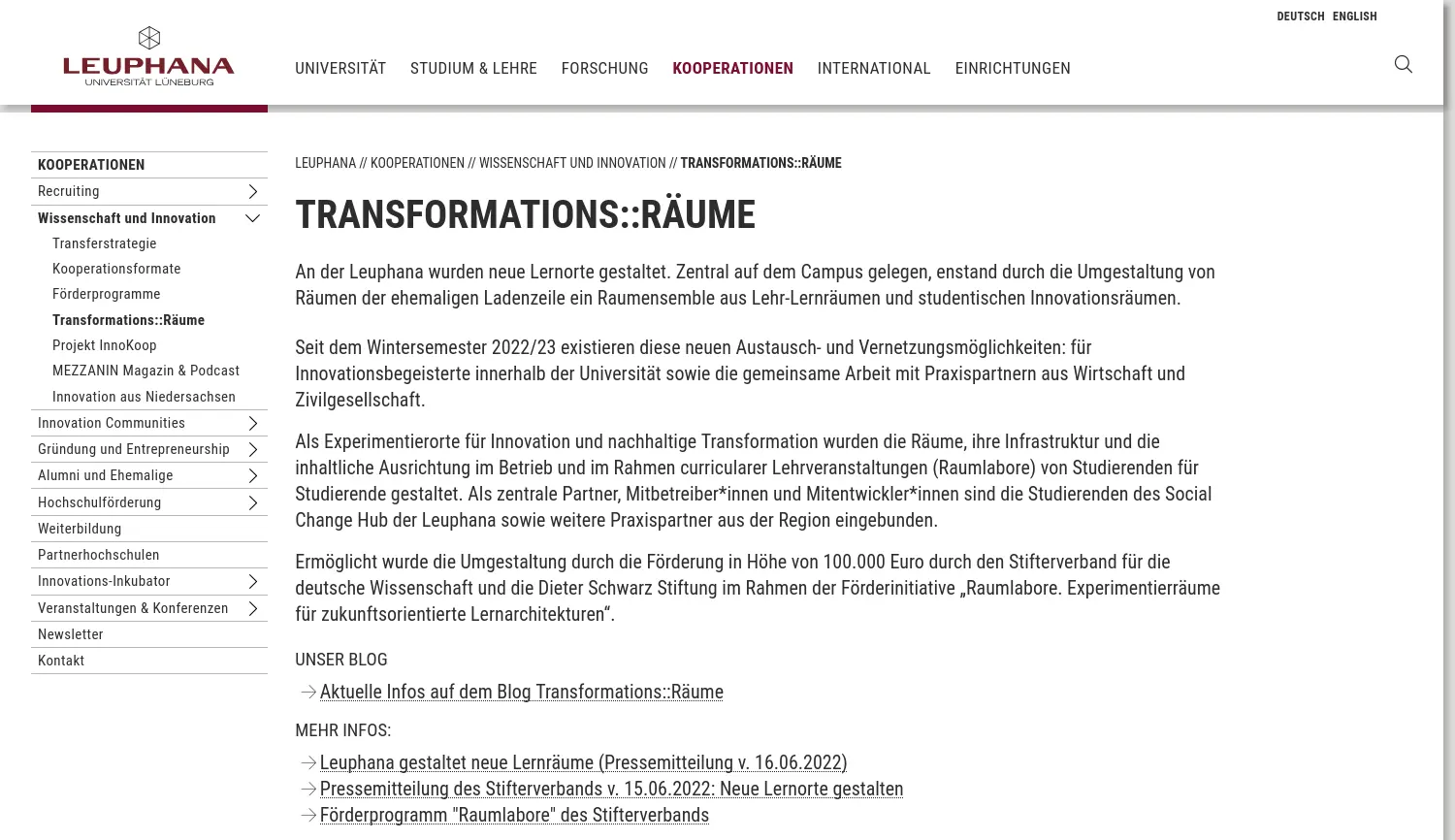 Website-Screenshot von Transformations::Räume