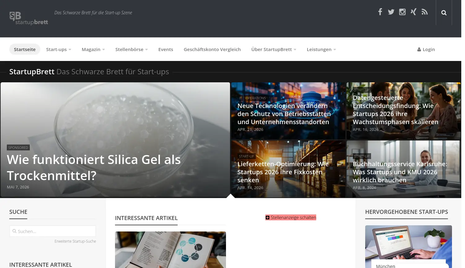 Website-Screenshot von StartupBrett