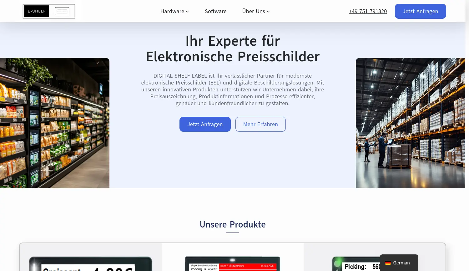 Website-Screenshot von Digital Shelf Label