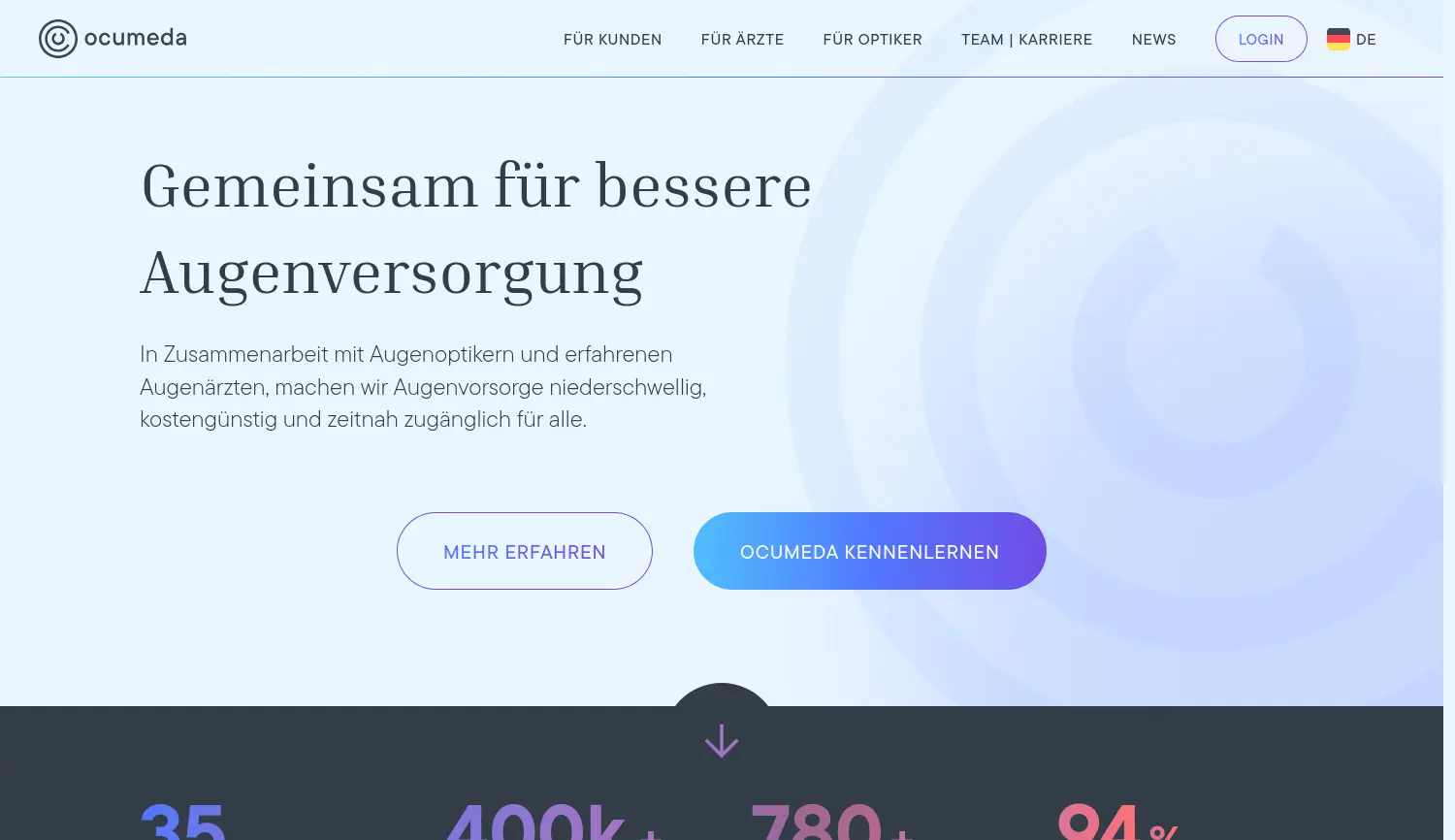 Website-Screenshot von Ocumeda