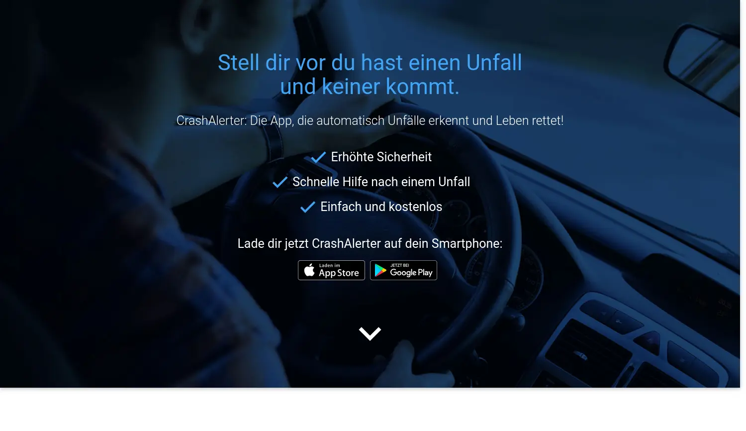 Website-Screenshot von CrashAlerter