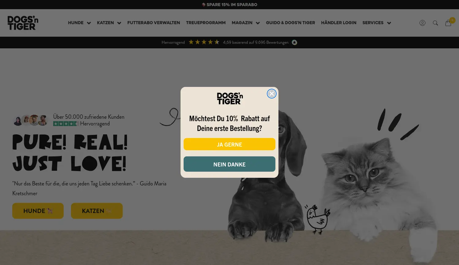 Website-Screenshot von Dogs'n Tiger