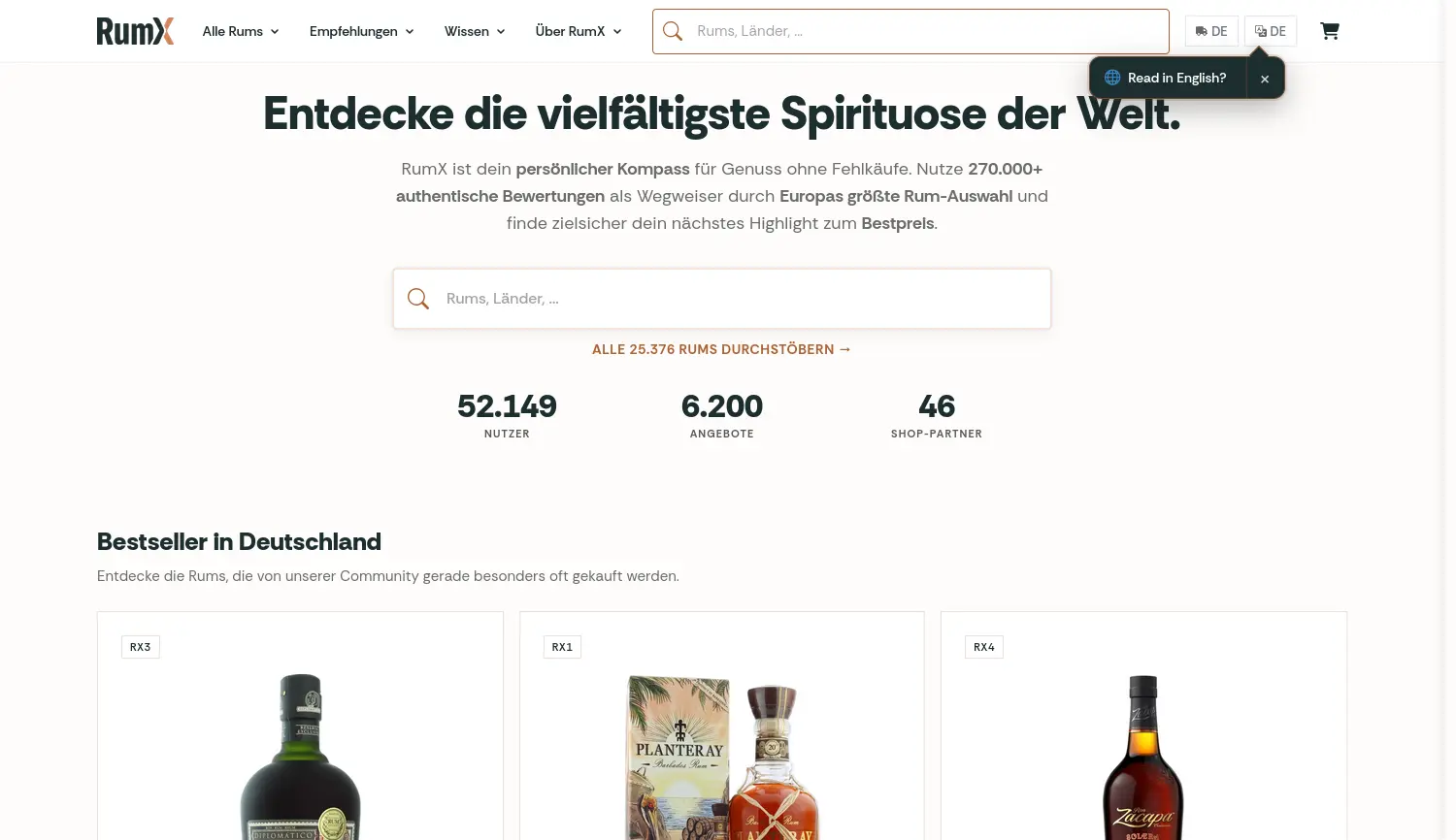 Website-Screenshot von RumX