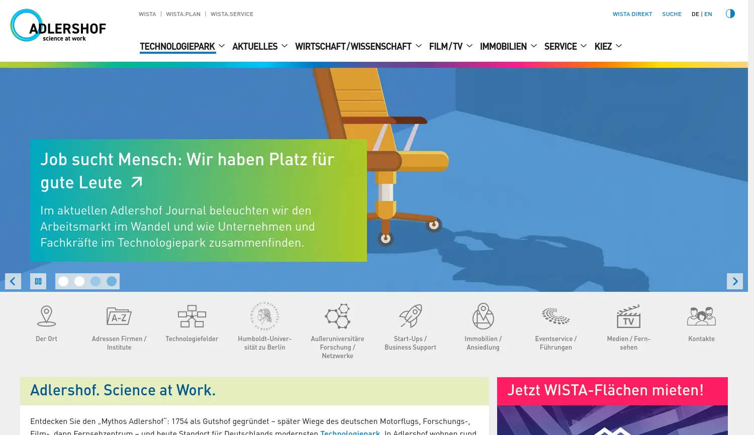 Website-Screenshot von Technologiepark Adlershof