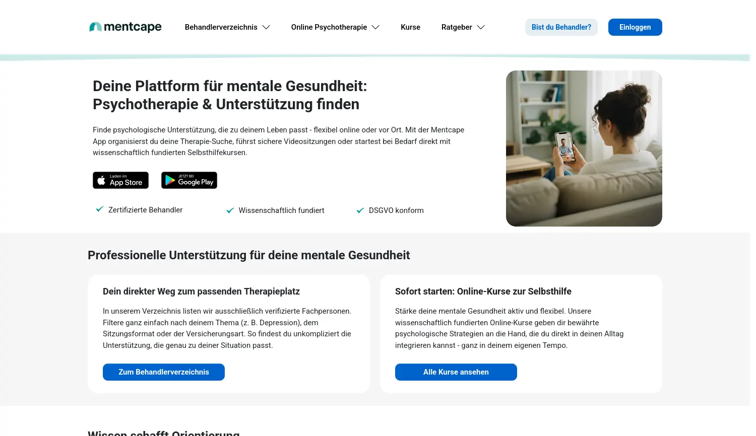 Website-Screenshot von mentcape