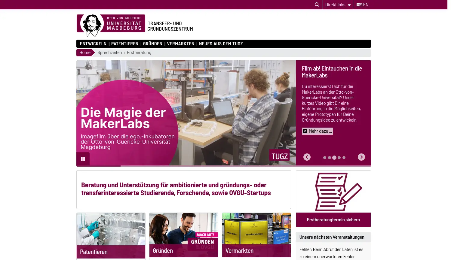 Website-Screenshot von TUGZ