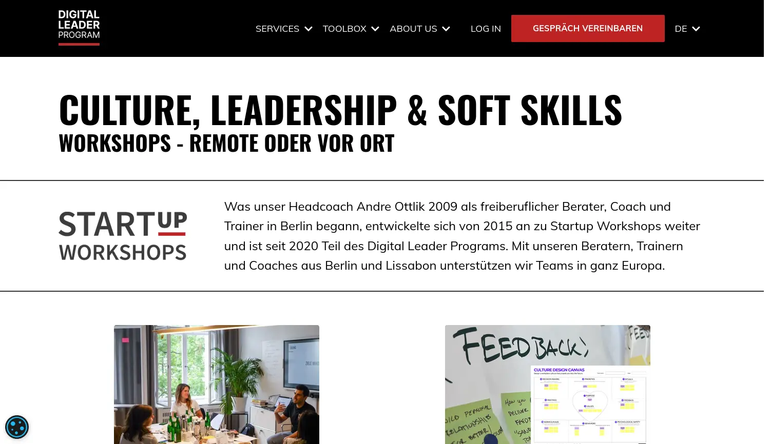 Website-Screenshot von STARTUP WORKSHOPS
