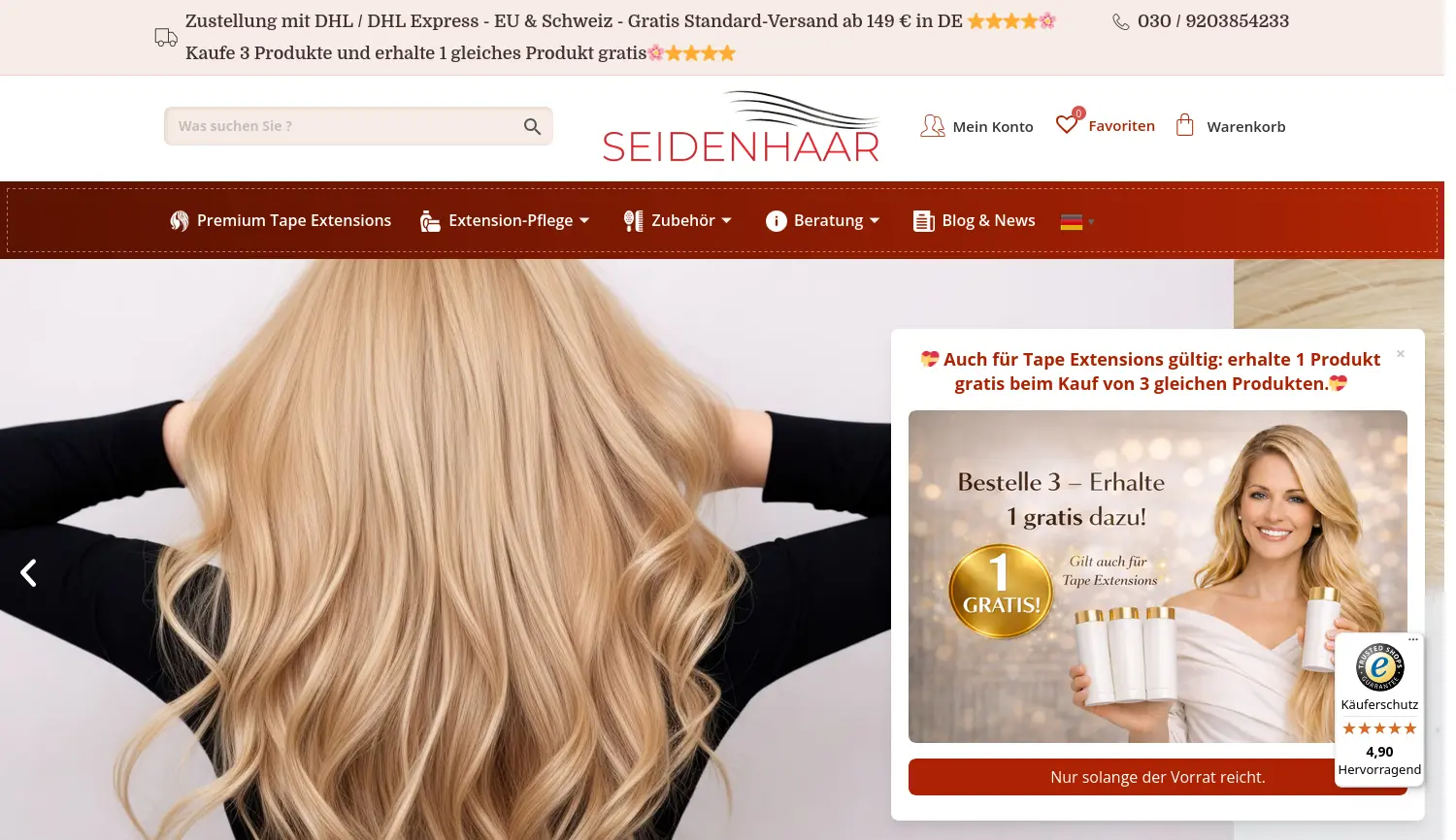 Website-Screenshot von Seidenhaar Berlin
