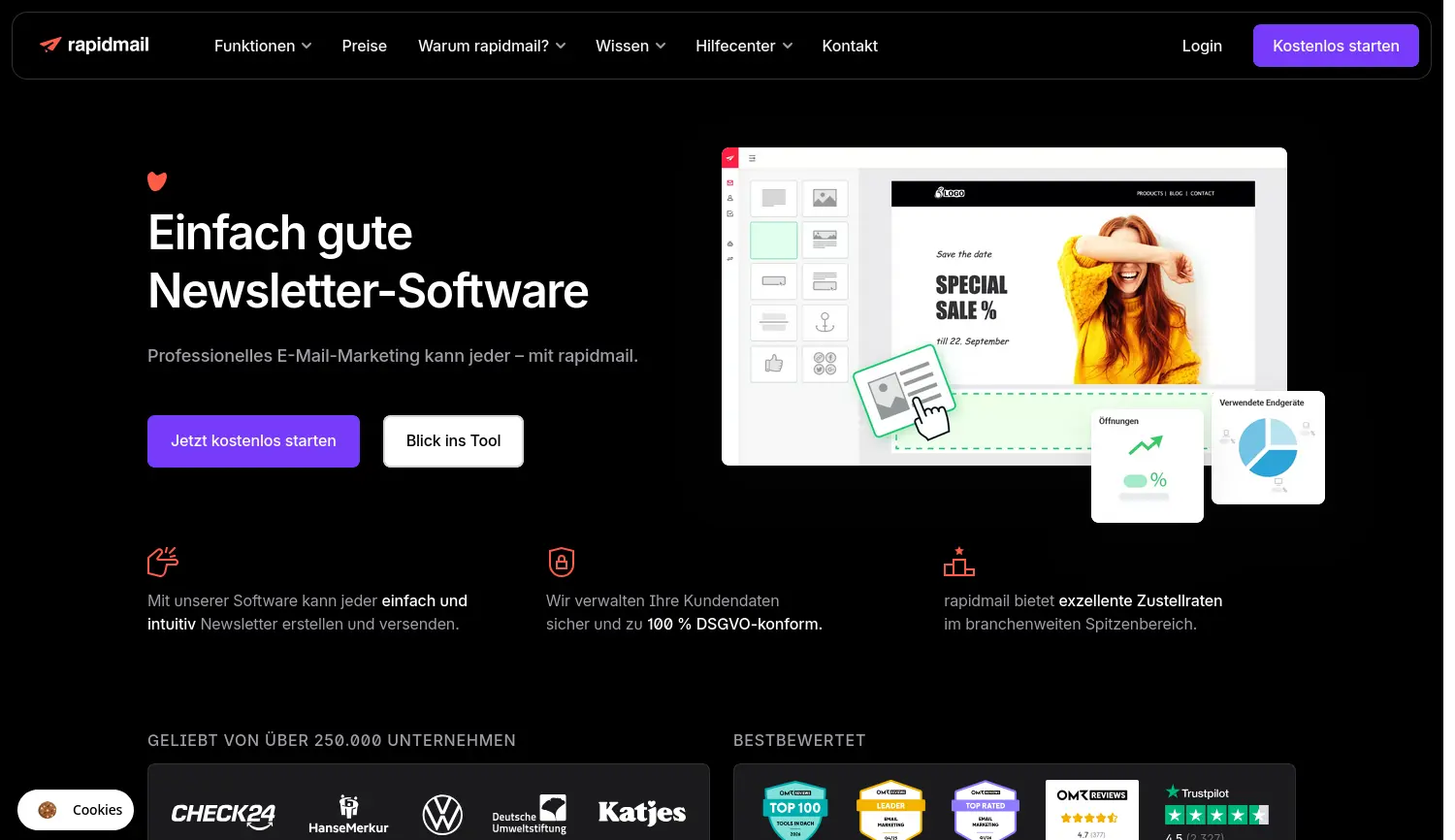 Website-Screenshot von rapidmail