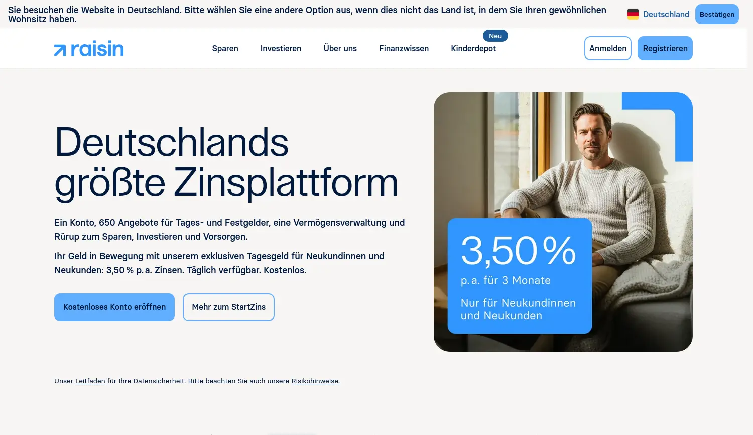 Website-Screenshot von Raisin