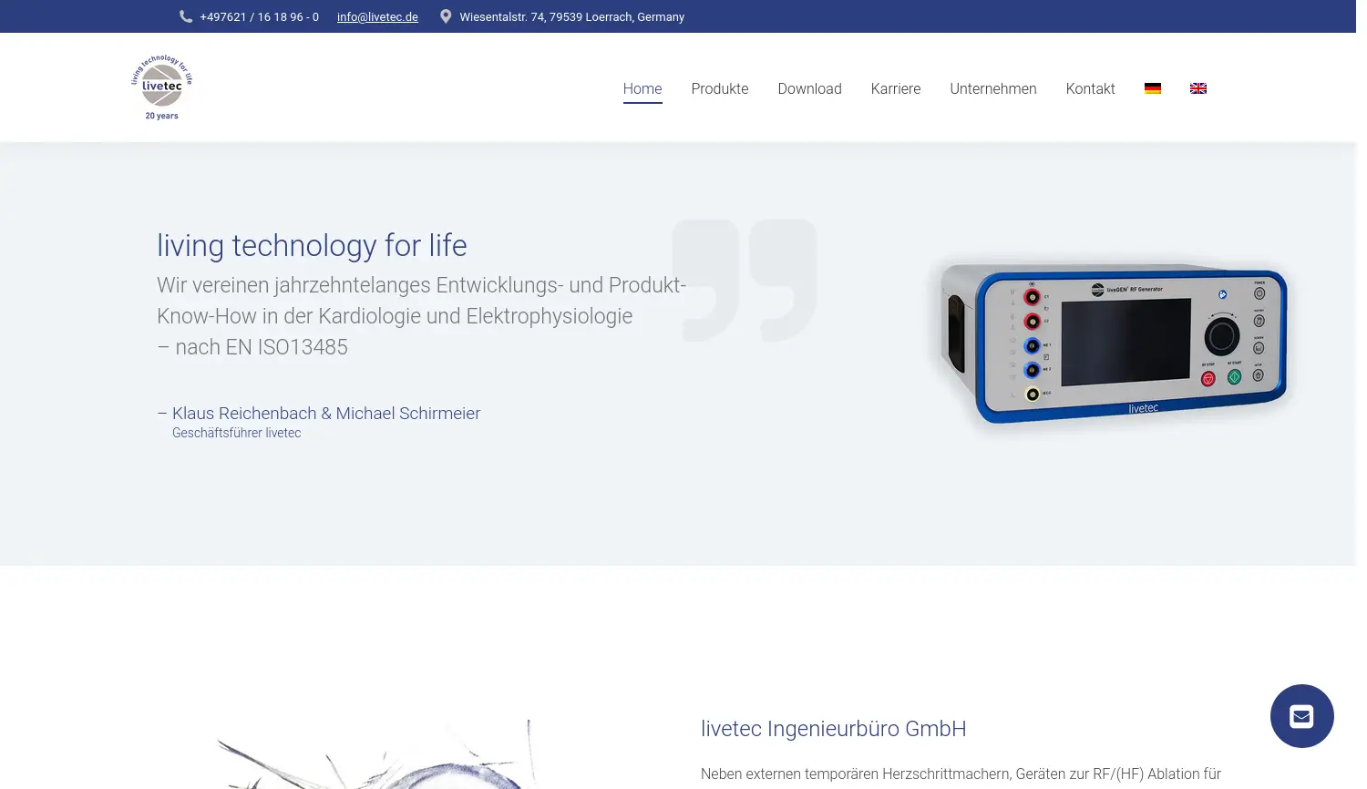Website-Screenshot von livetec