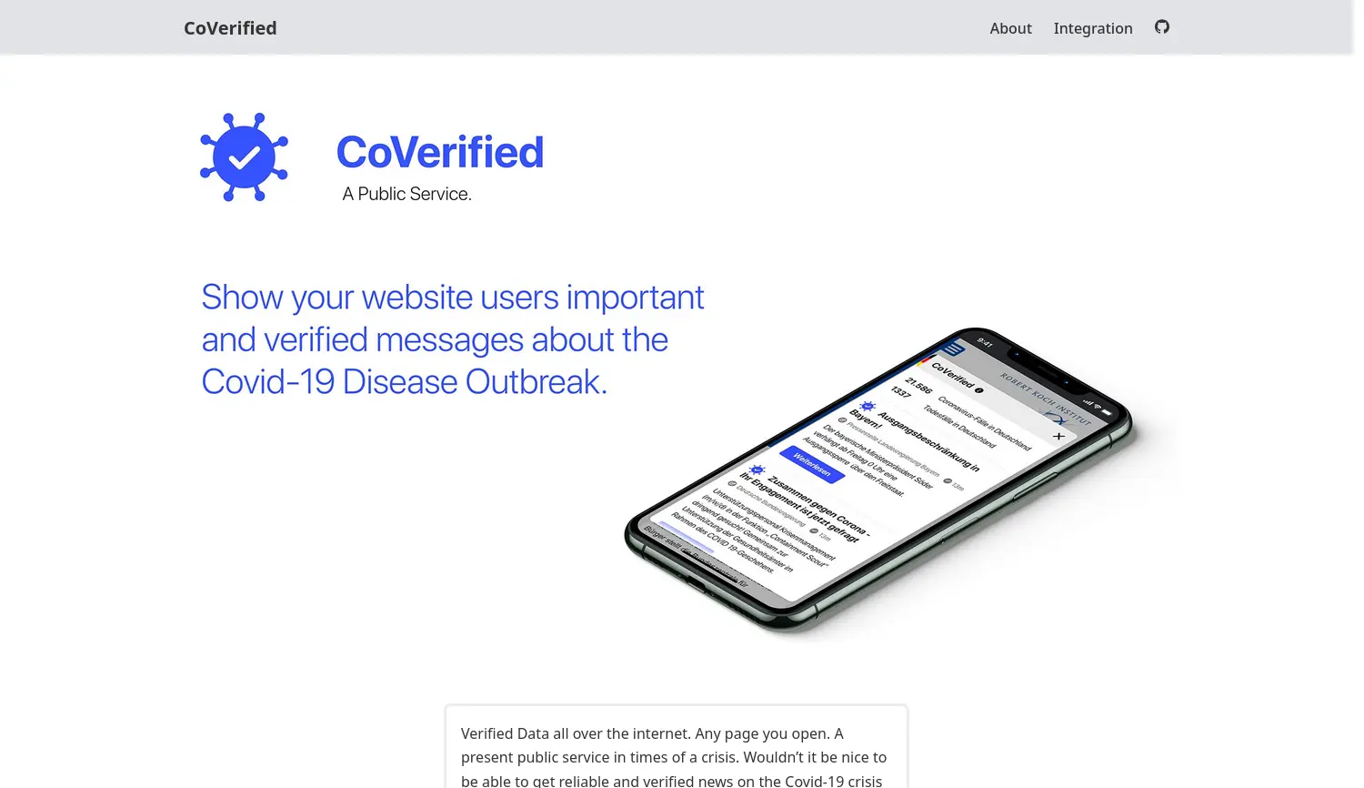 Website-Screenshot von CoVerified