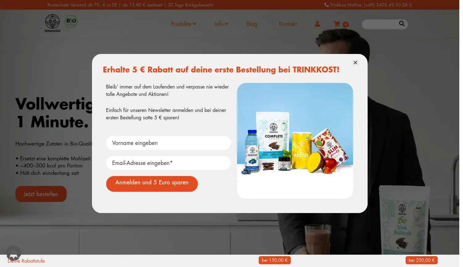 Website-Screenshot von Trinkkost