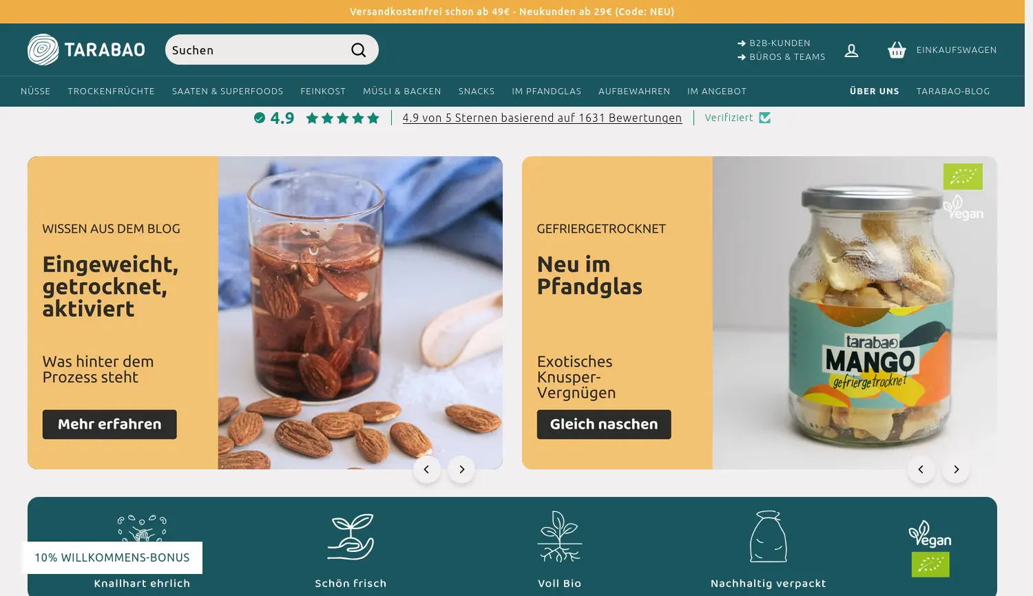 Website-Screenshot von TARABAO