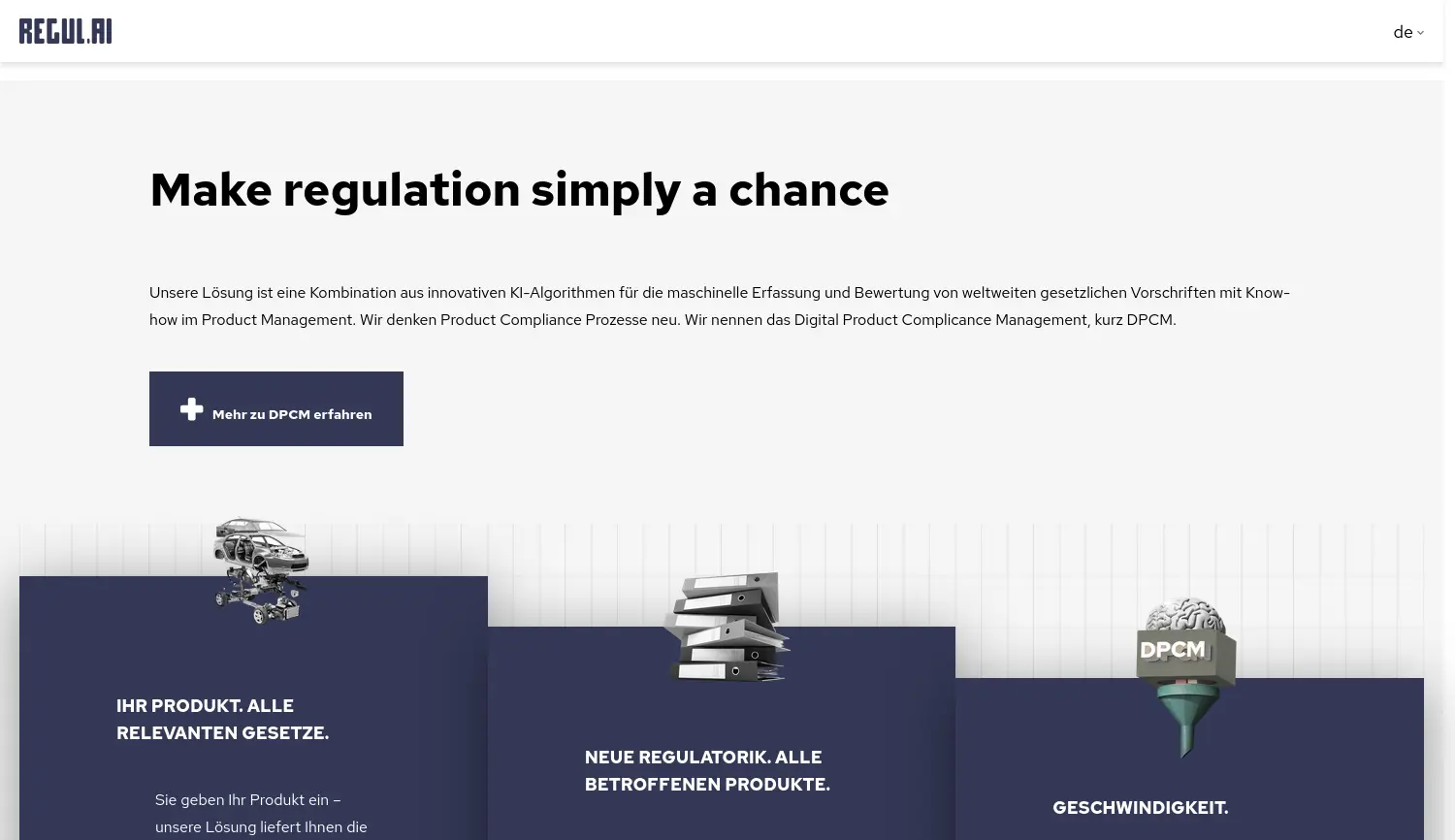 Website-Screenshot von REGUL.AI