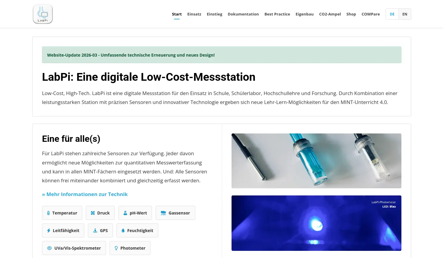 Website-Screenshot von LabPi