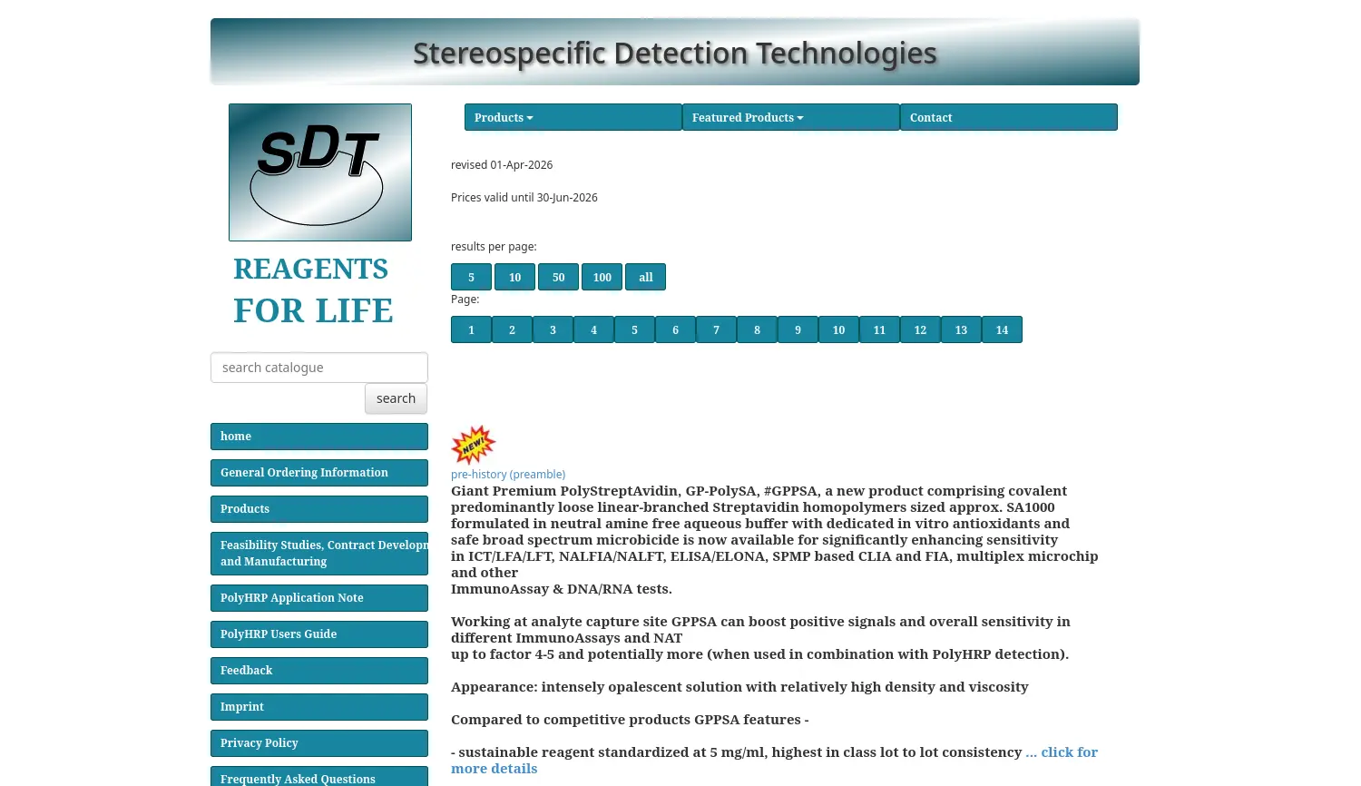 Website-Screenshot von SDT Reagents