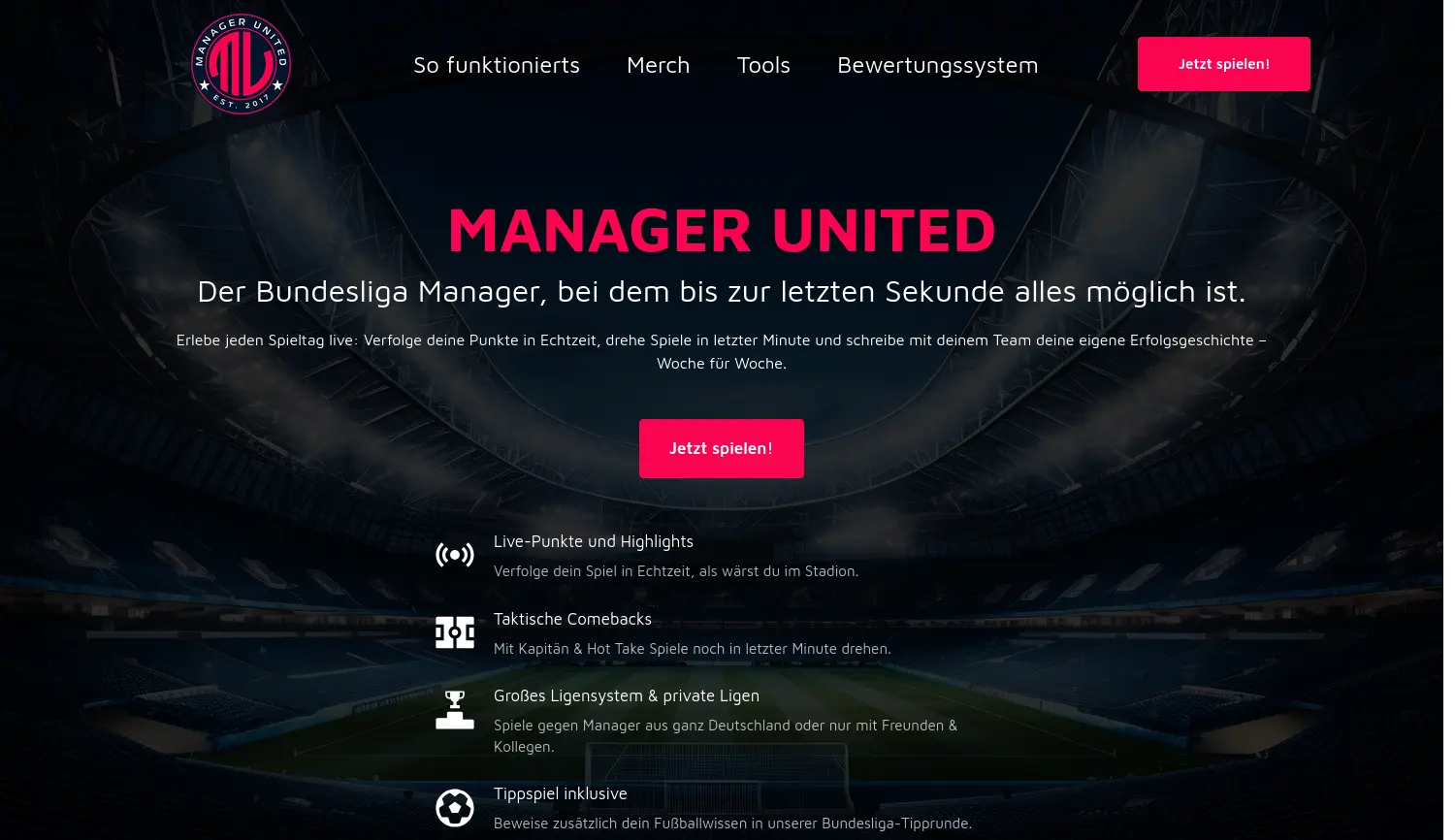 Website-Screenshot von Manager United