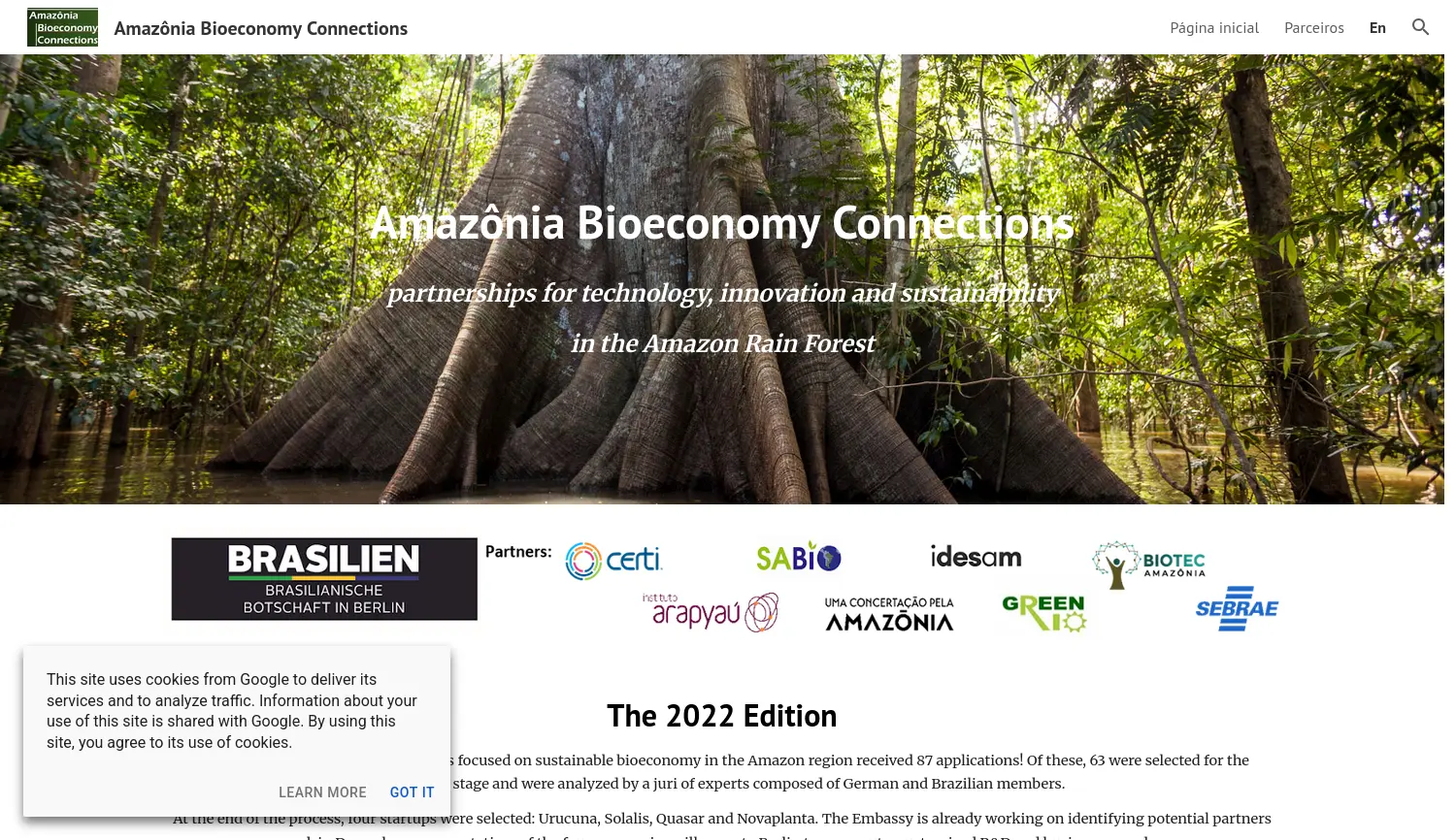 Website-Screenshot von Amazônia Bioeconomy Connections