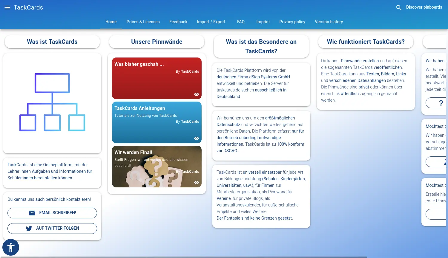 Website-Screenshot von TaskCards