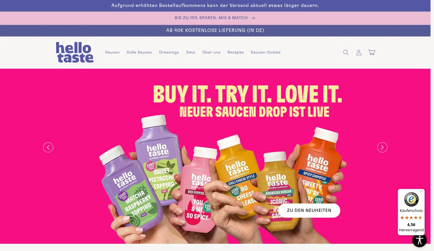 Website-Screenshot von hellotaste